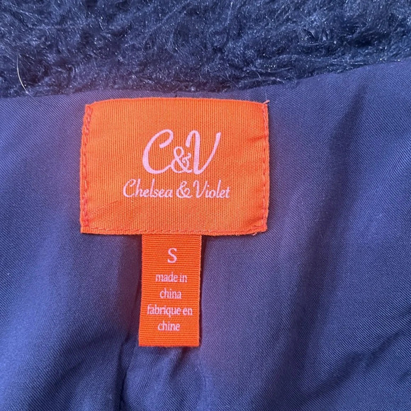 Chelsea & Violet Faux Fur Open Front Long Vest Navy Blue Size Small - Picture 5 of 10